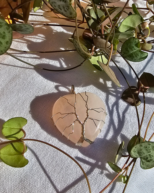 Rose quartz heart tree of life.
