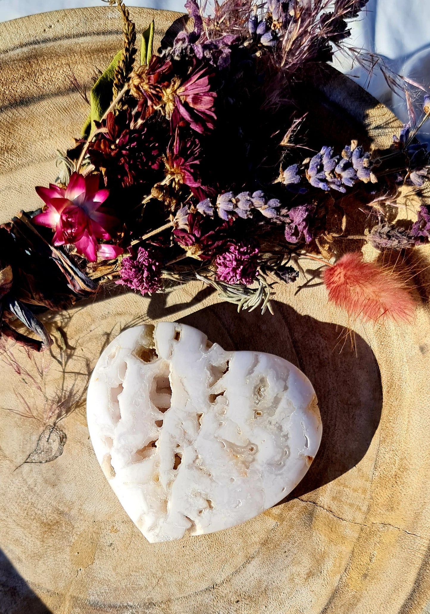 White lace agate heart