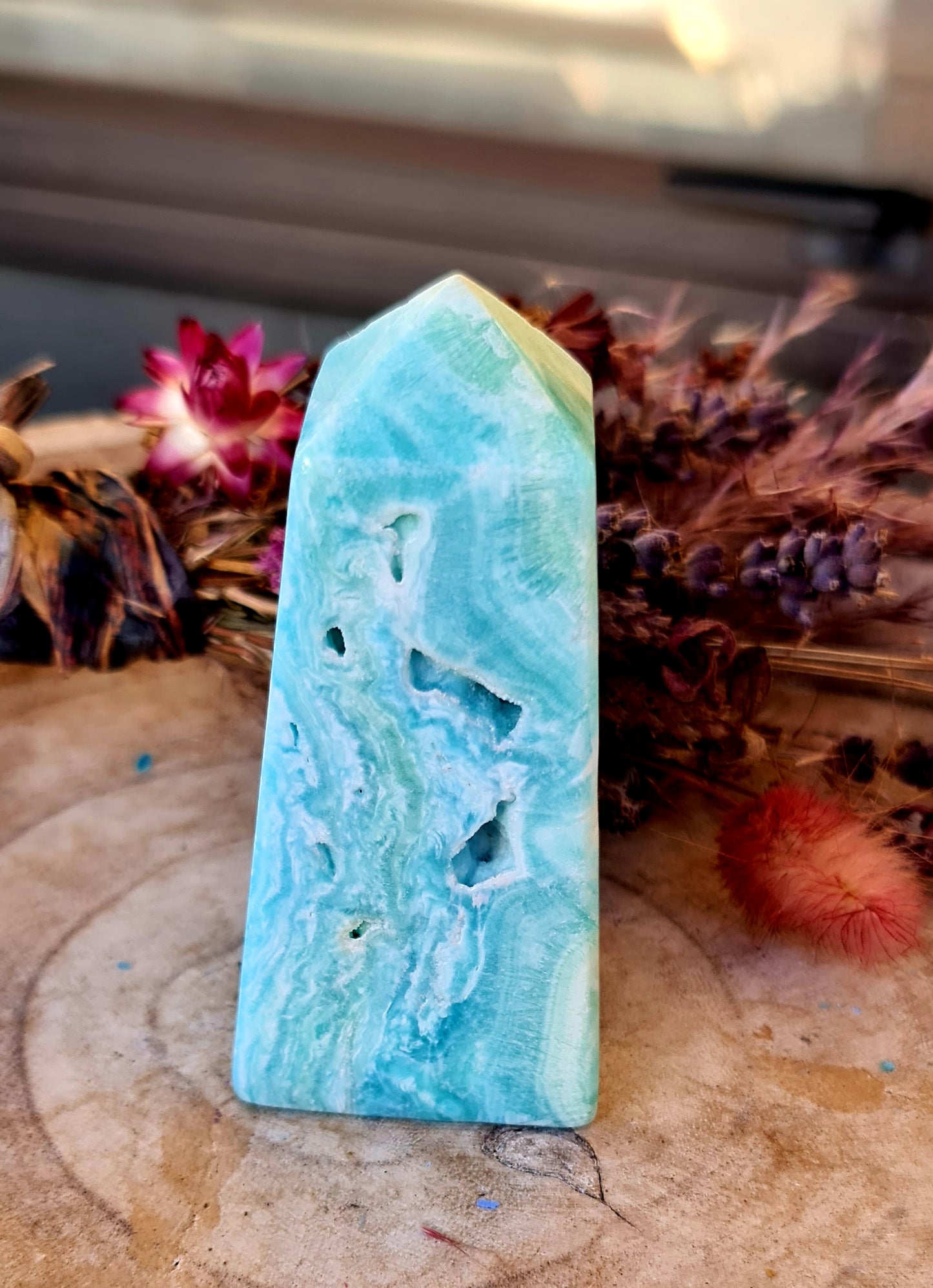 Blue aragonite point