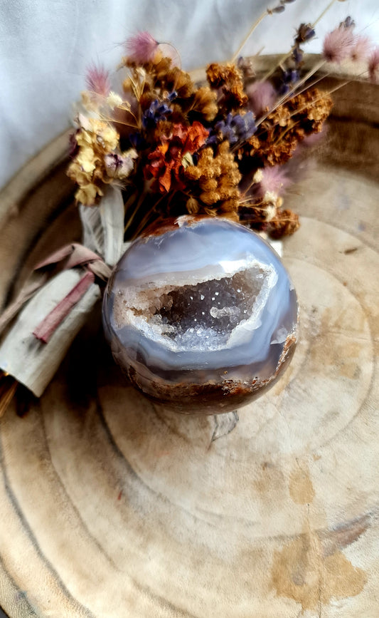 Moss agate druzy sphere