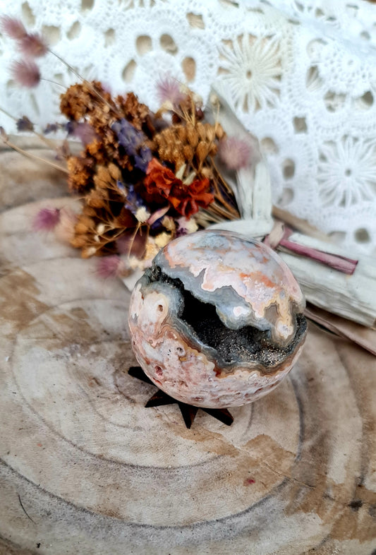 Pink crazy lace agate sphere