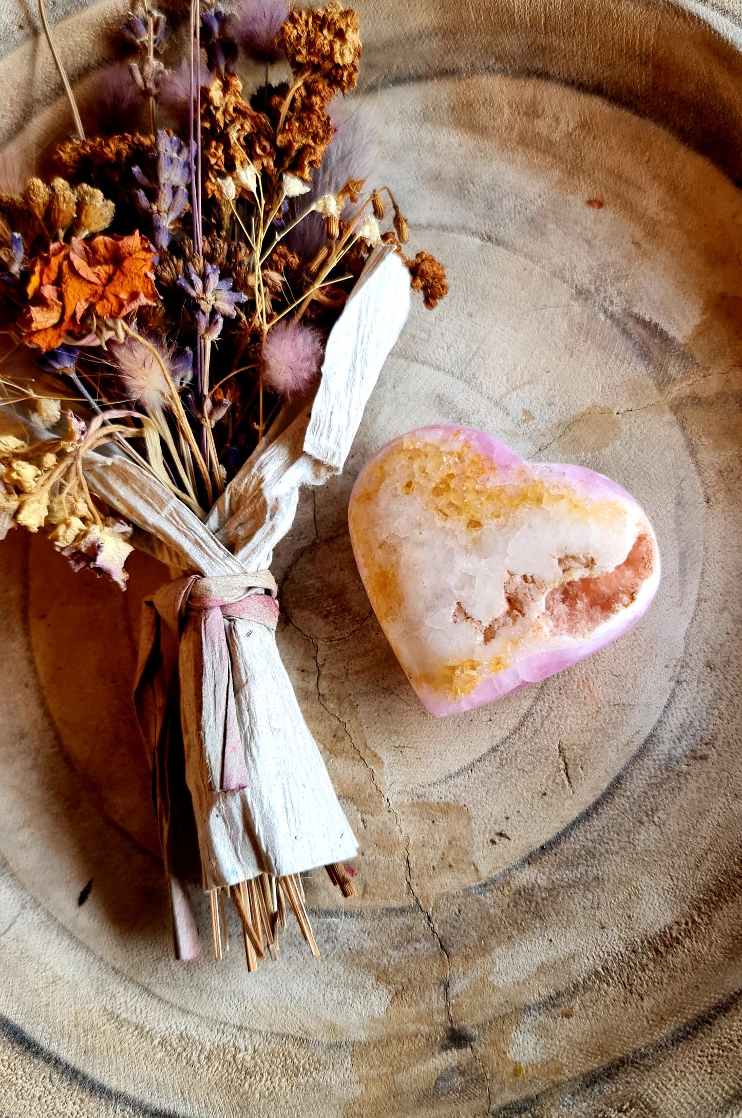 Pink Aragonite druzy heart