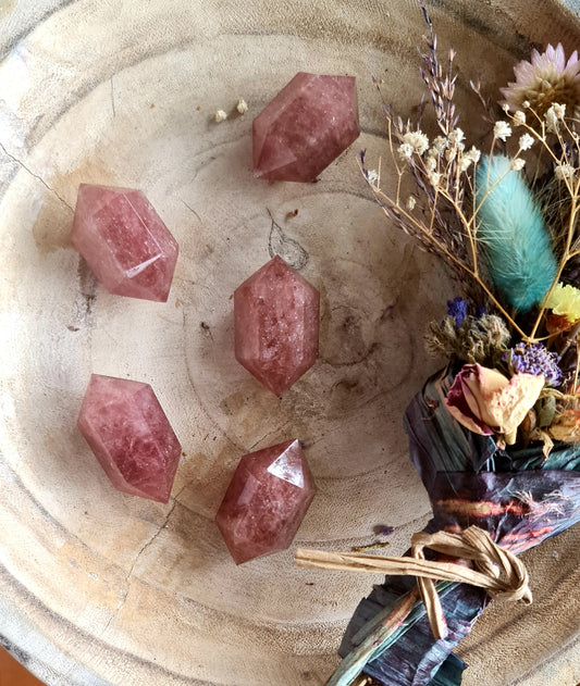 Strawberry quartz double point