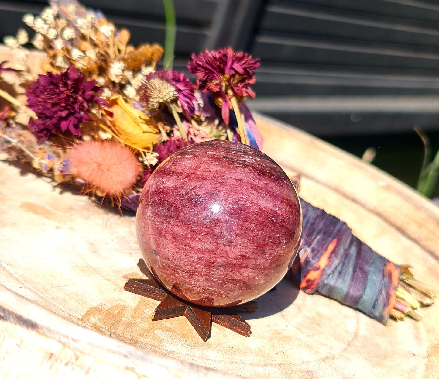 Strawberry quartz sphere