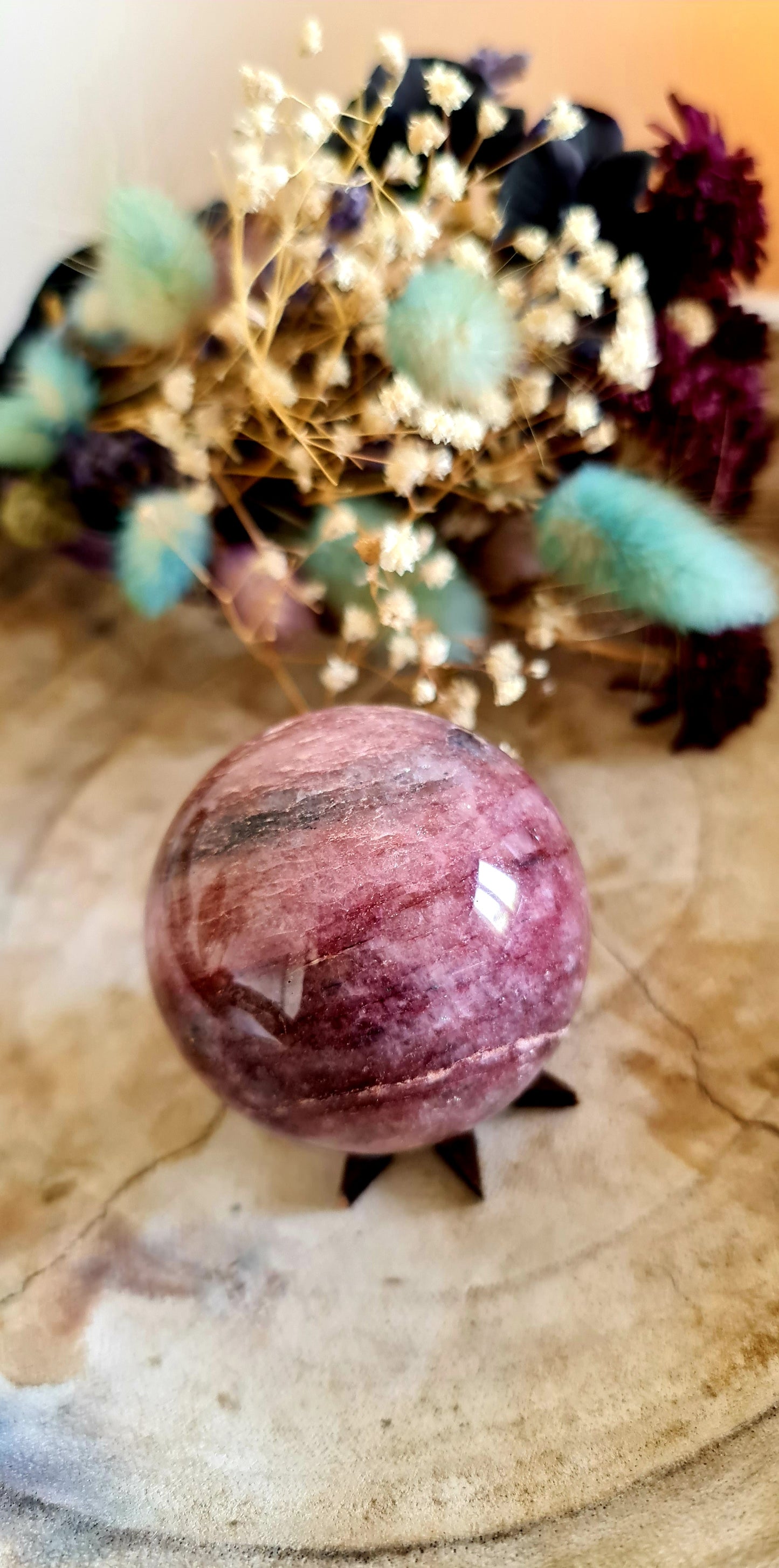 Strawberry quartz sphere